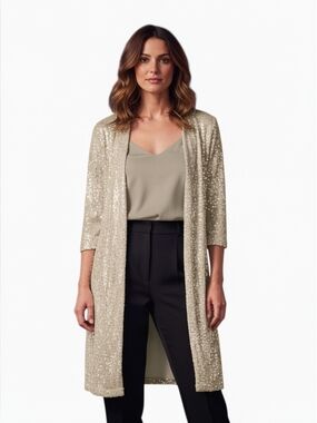 Sequin Open-Front Duster Cardigan in Champagne Size Large NWT